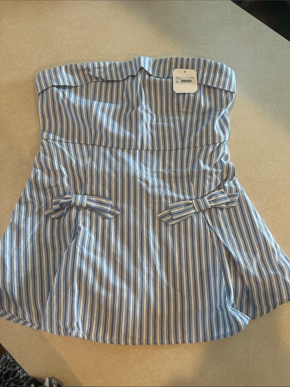 Altar'd State Blue & White Striped Strapless Skort /romper with Hip Bows